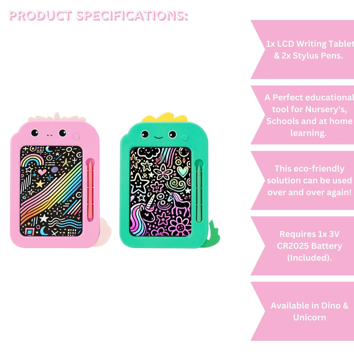 Fun Craft LCD Writing Tablet – Unicorn Reusable Kids Drawing & Doodle Board