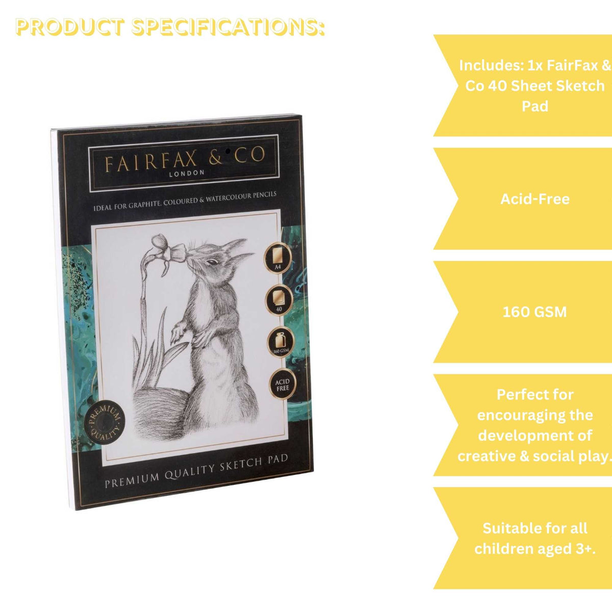 FairFax & Co A4 Sketch Pad 40 Sheets – Premium Drawing Paper for Pencil, Graphite & Charcoal