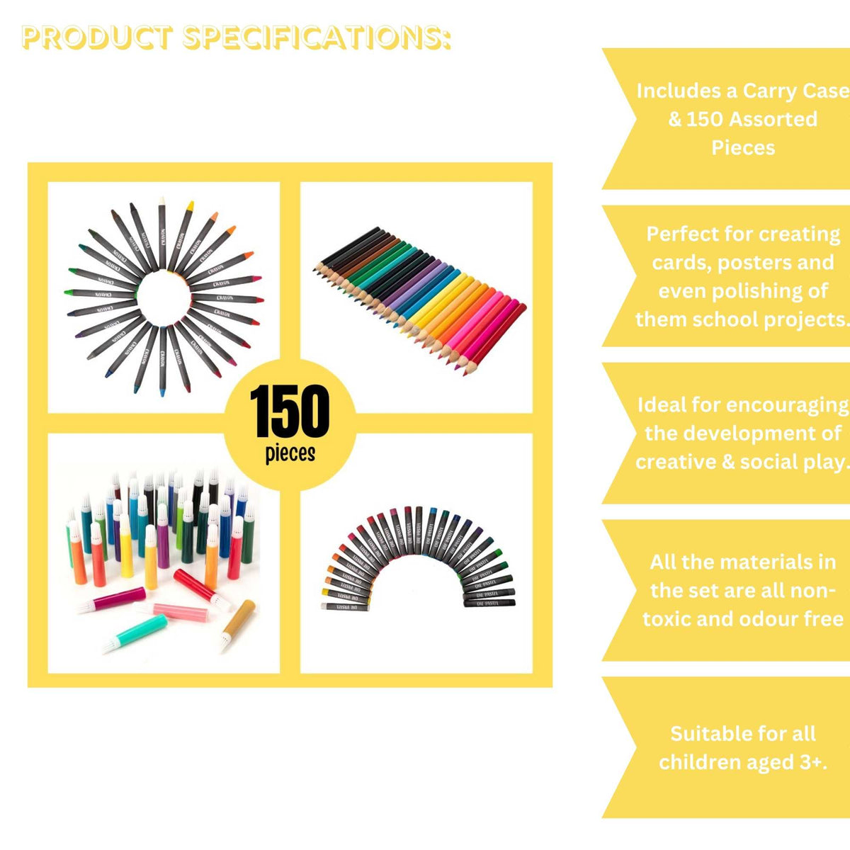 Fun Craft 150 Piece Mixed Media Art Set – Kids Drawing & Painting Kit in Carry Case