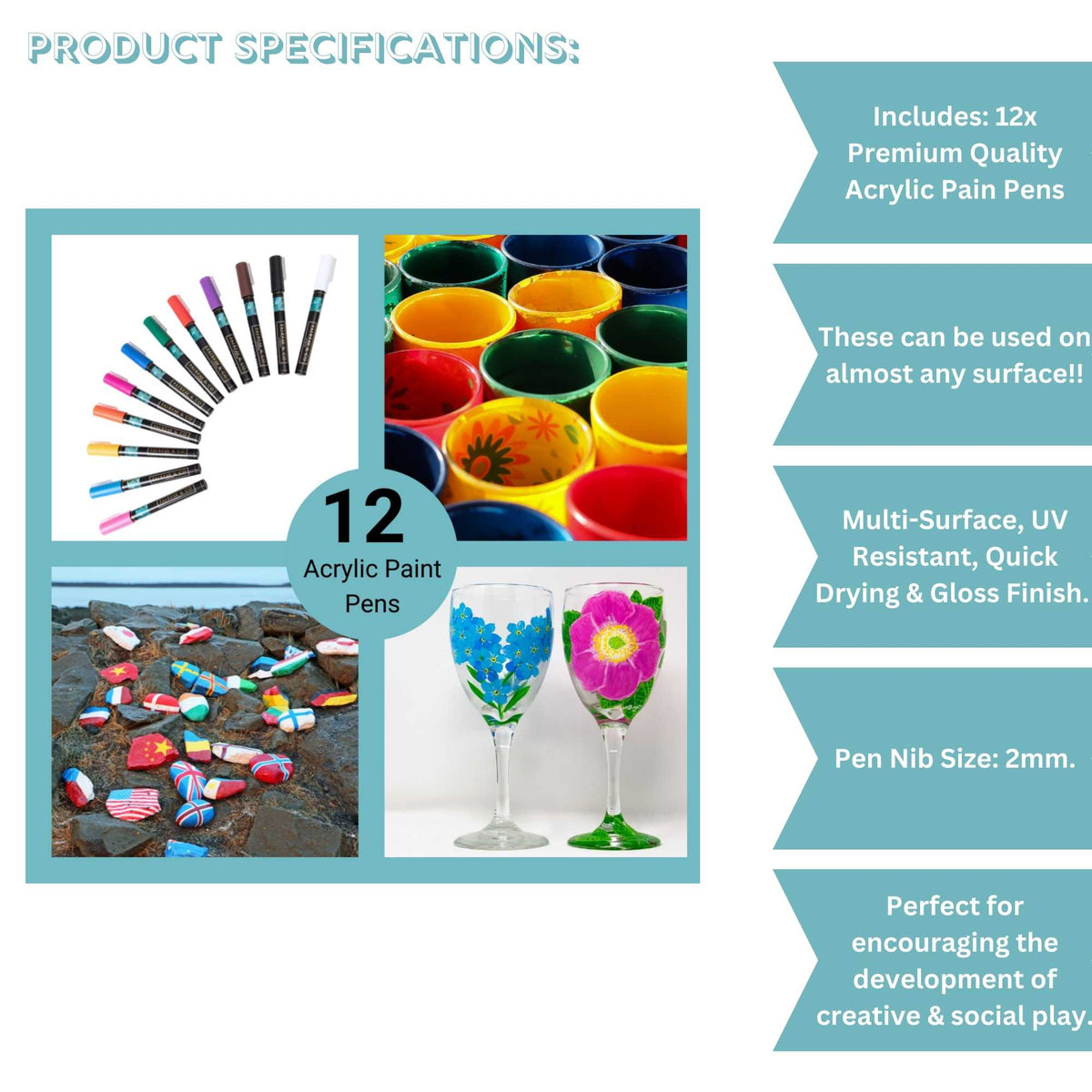 FairFax & Co Acrylic Paint Pen Set – 12 Deluxe Multi-Surface Art Markers