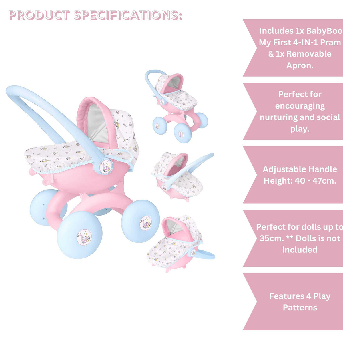 BabyBoo My First 4 in 1 Dolls Pram