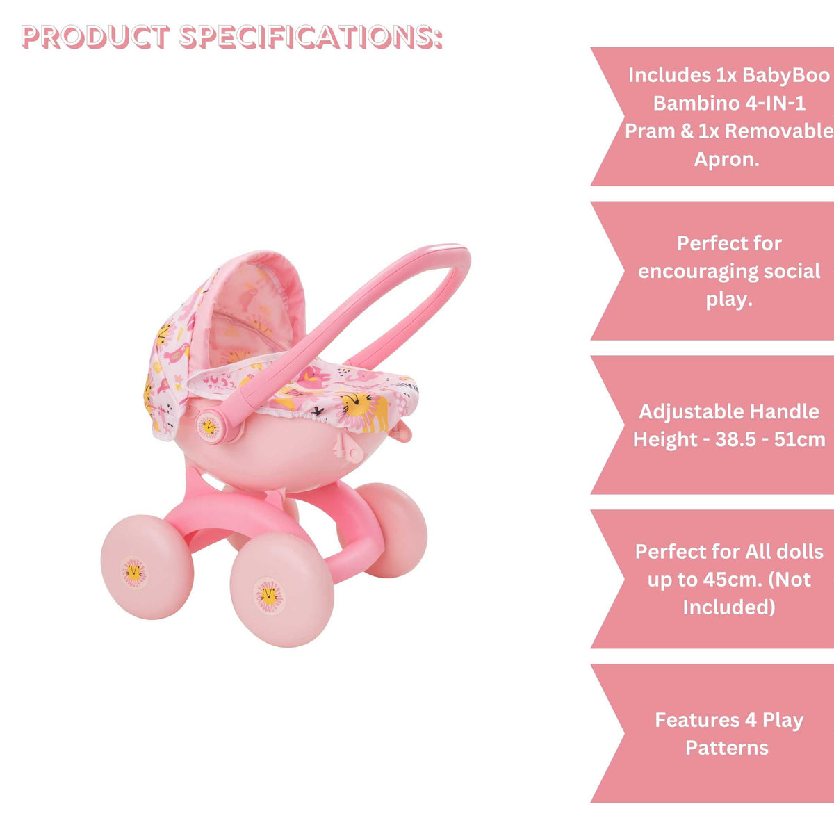 BabyBoo My First 4 in 1 Dolls Pram - Jungle