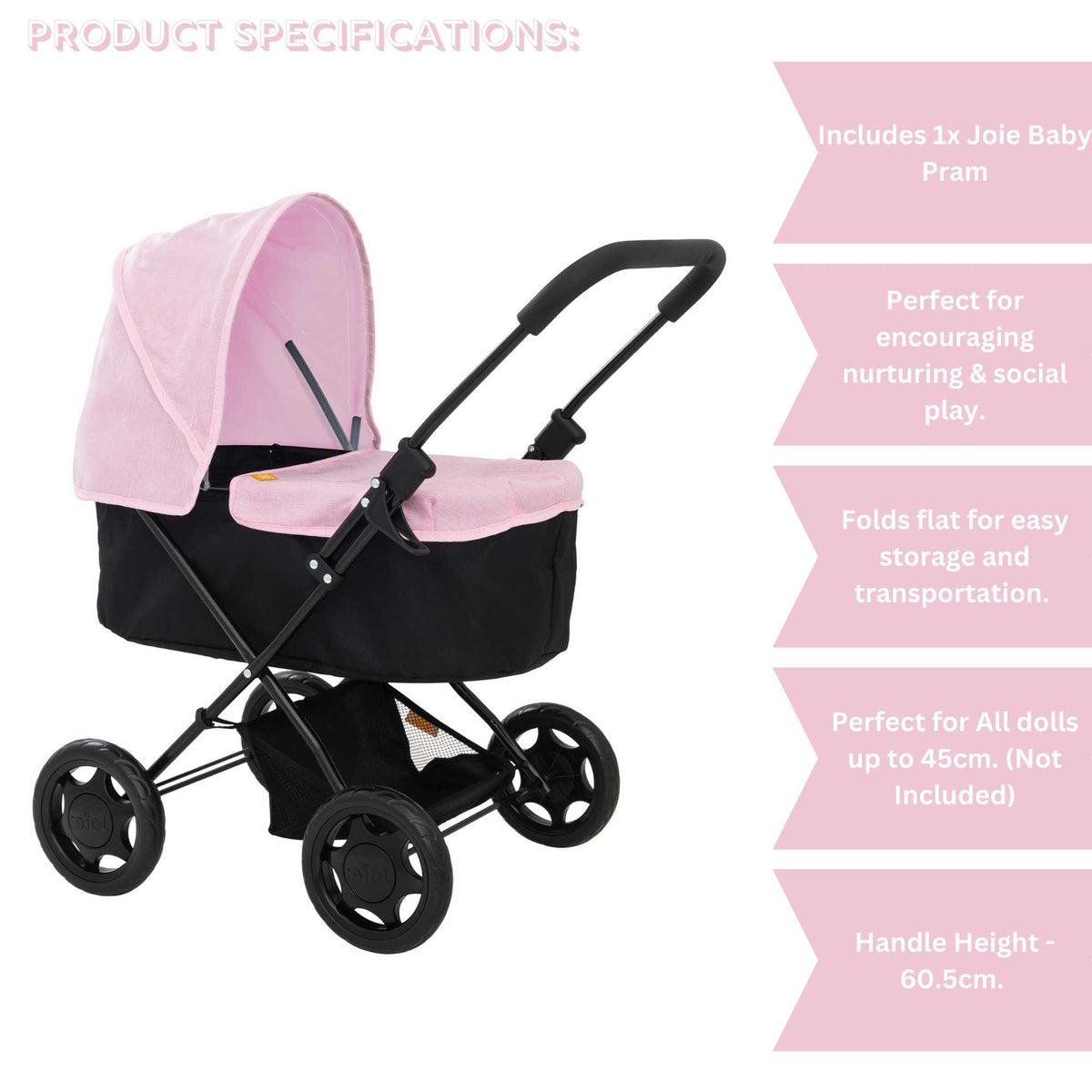Joie Baby Dolls Pram - Pink & Black