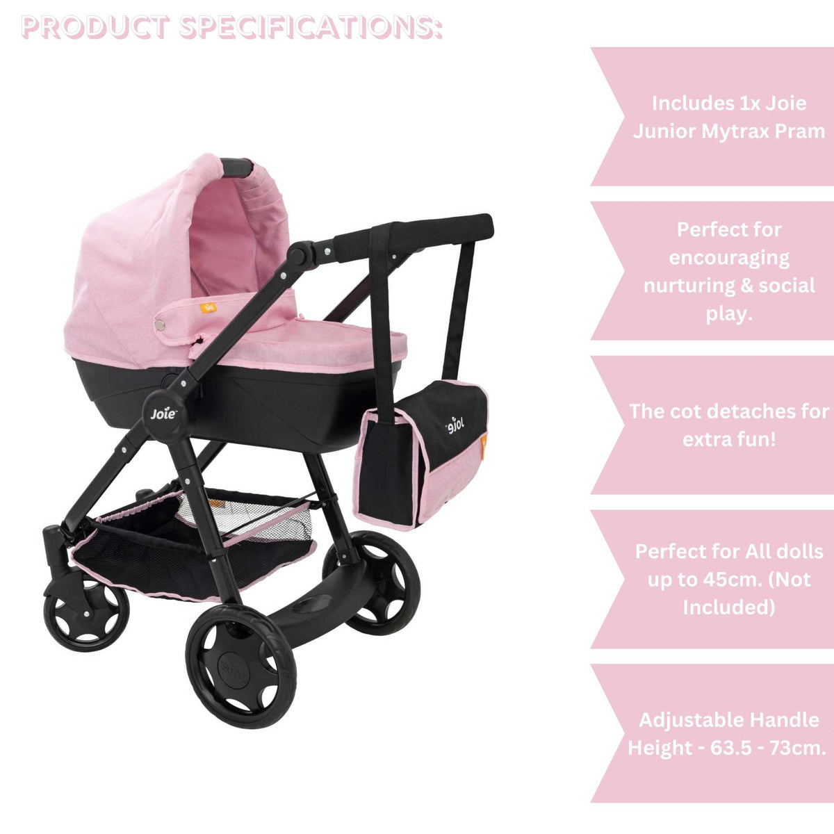 Joie Mytrax Dolls Pram - Pink & Black