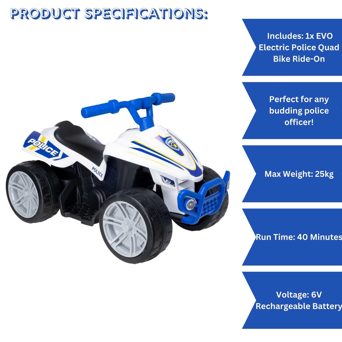 Evo 6V Kids Electric Ride-On Police Quad Bike