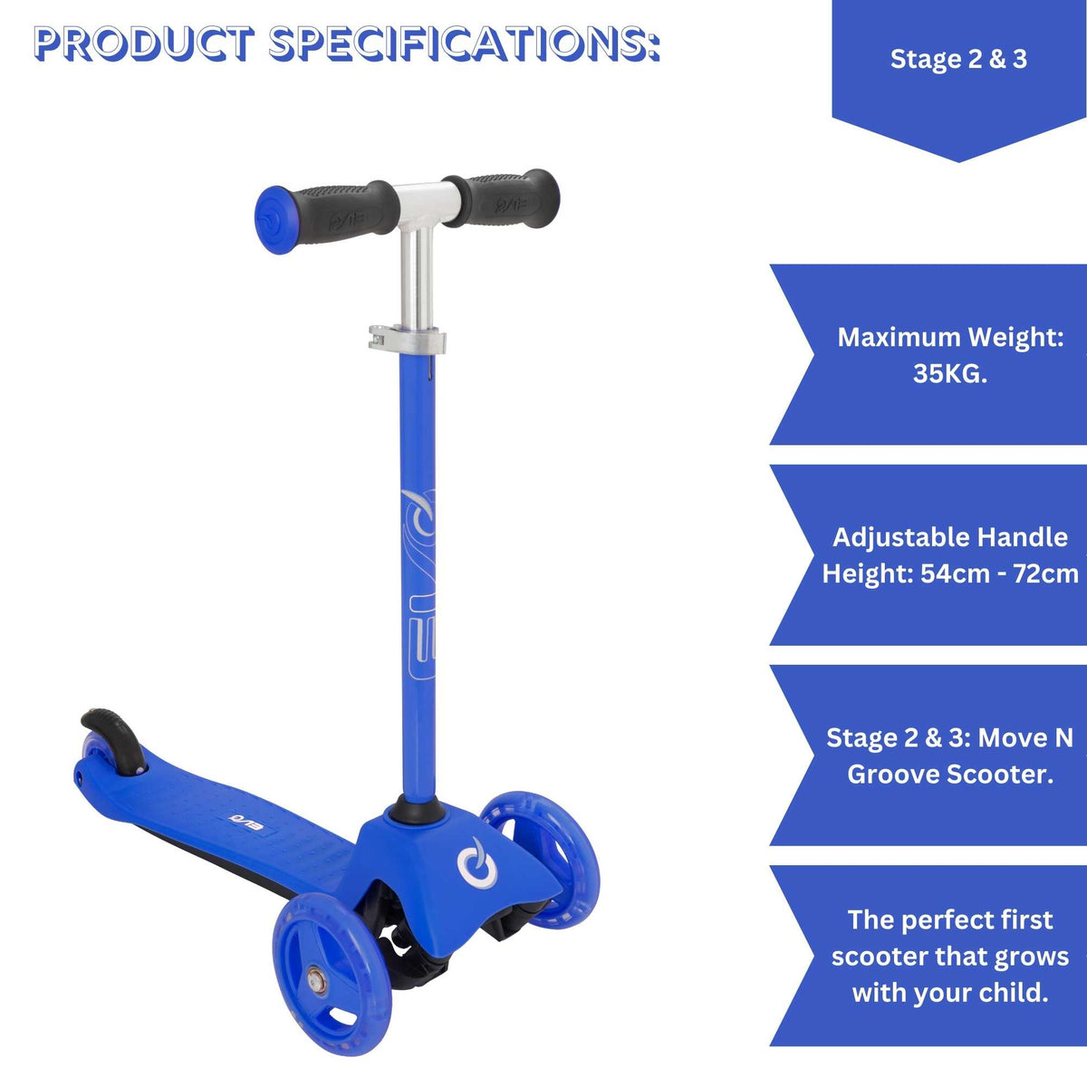 EVO 3 in 1 Cruiser Toddler Ride On & Scooter - Blue