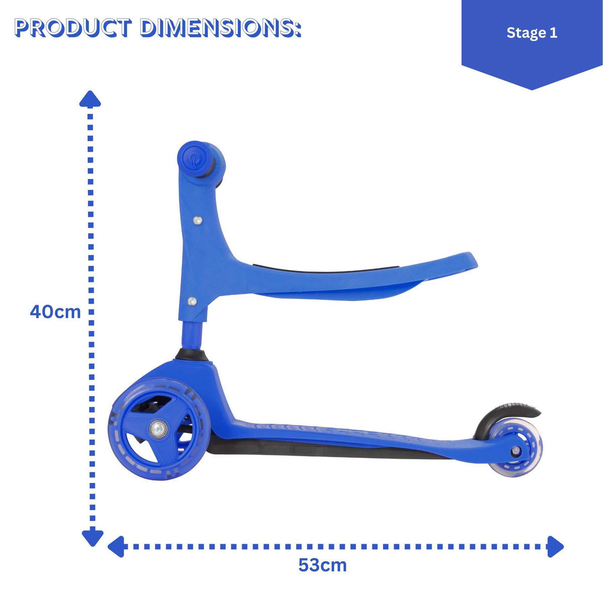 EVO 3 in 1 Cruiser Toddler Ride On & Scooter - Blue