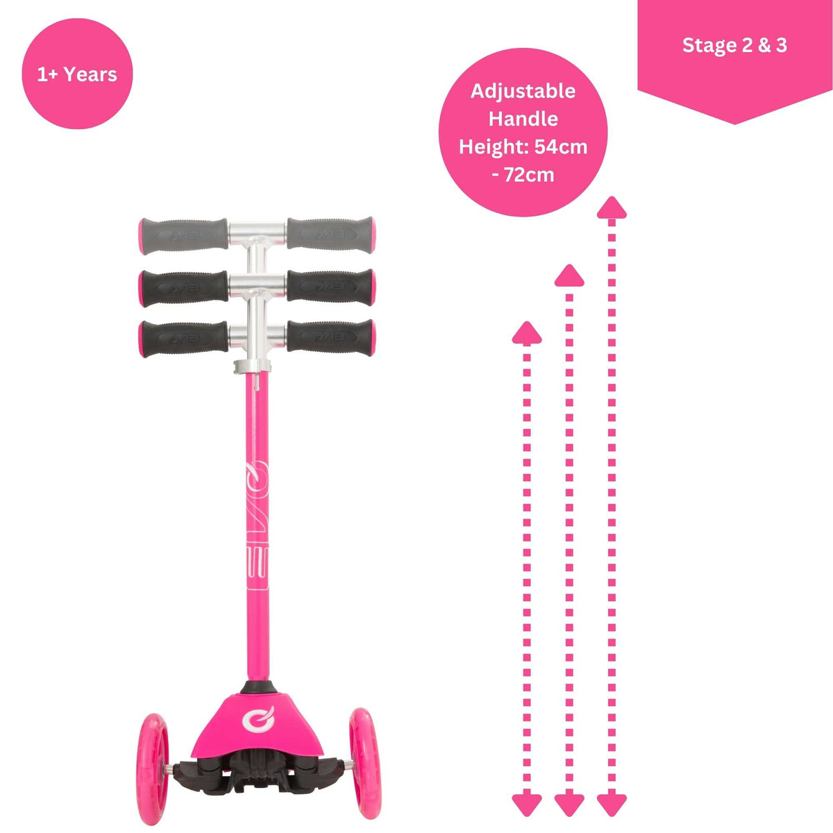 Evo 3 in 1 Cruiser Toddler Ride On & Scooter - Pink