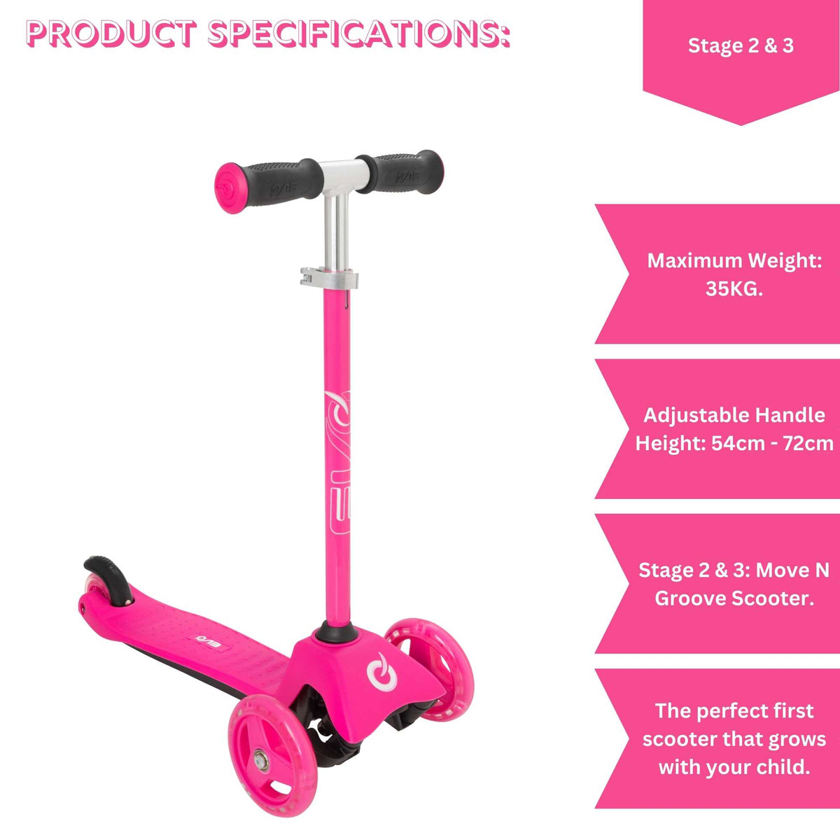 Evo 3 in 1 Cruiser Toddler Ride On & Scooter - Pink