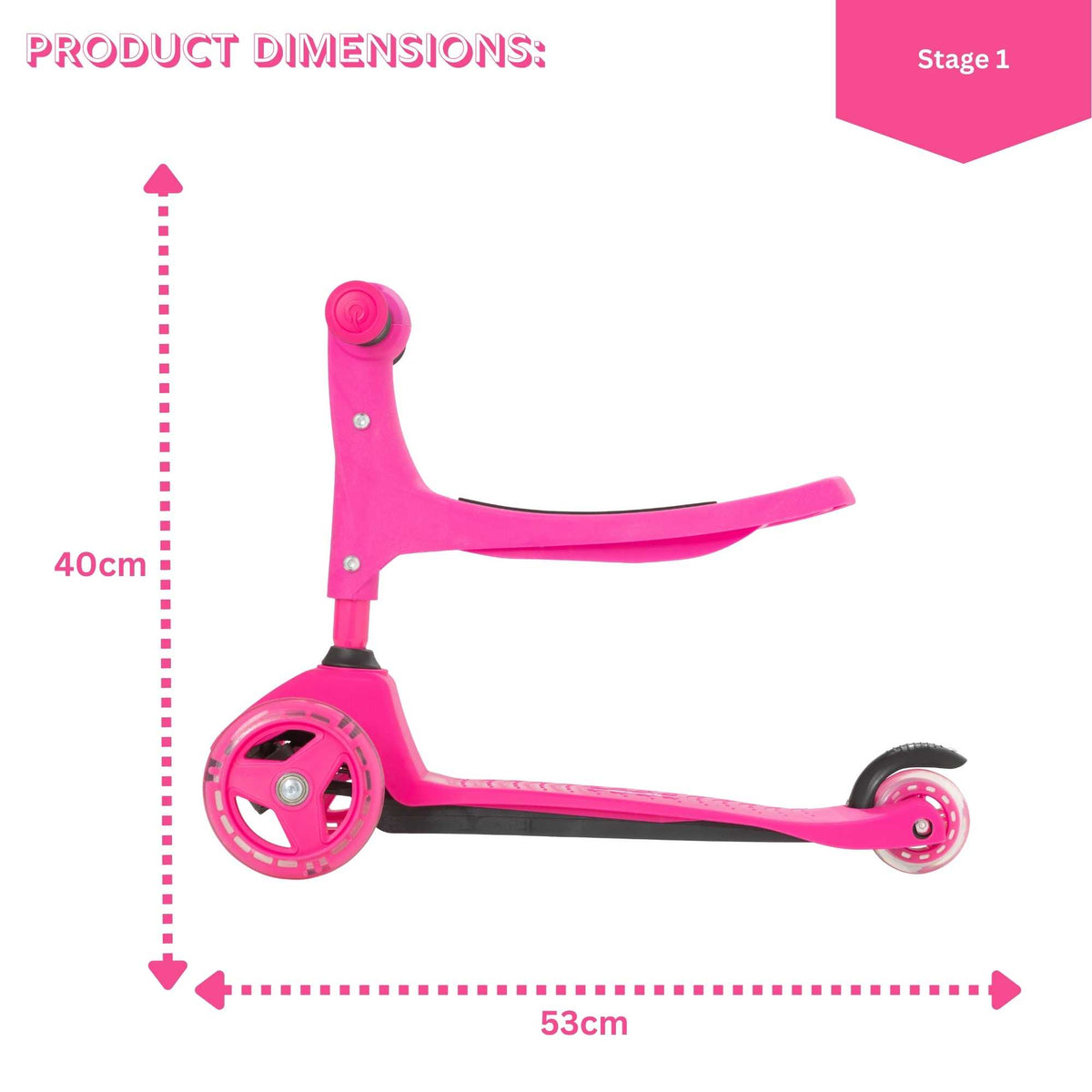 Evo 3 in 1 Cruiser Toddler Ride On & Scooter - Pink