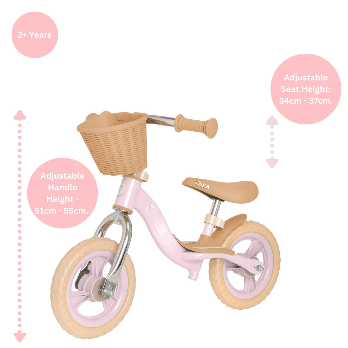 EVO 10" Glider Balance Bike With Basket - Pink