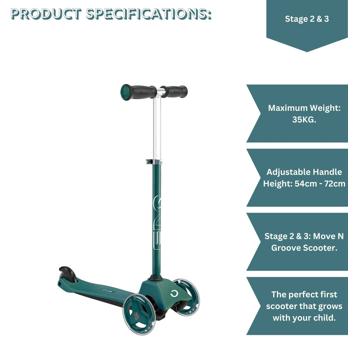Evo 3 in 1 Cruiser Toddler Ride On & Scooter - Green