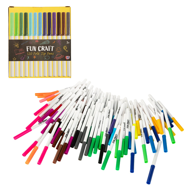 Fun Craft 120 Coloured Felt Tip Pens – Kids Colouring & Drawing Marker Set