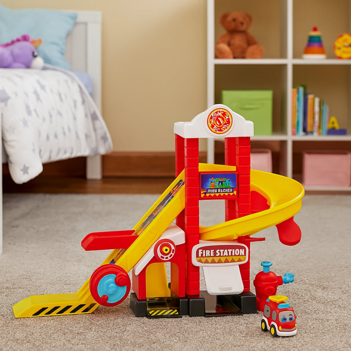 Tiny Teamsterz Beep & Go Fire Station HQ - Includes 1 Fire Engine