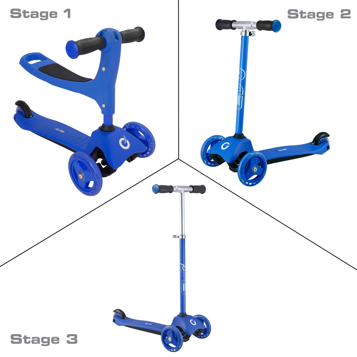 EVO 3 in 1 Cruiser Toddler Ride On & Scooter - Blue