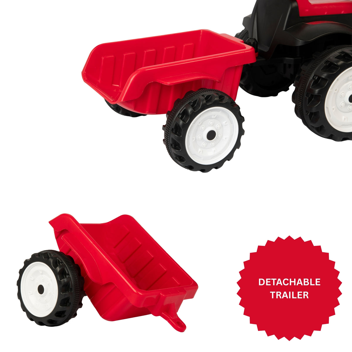 ATOM 6V Electric Ride On Tractor With Trailer - Red