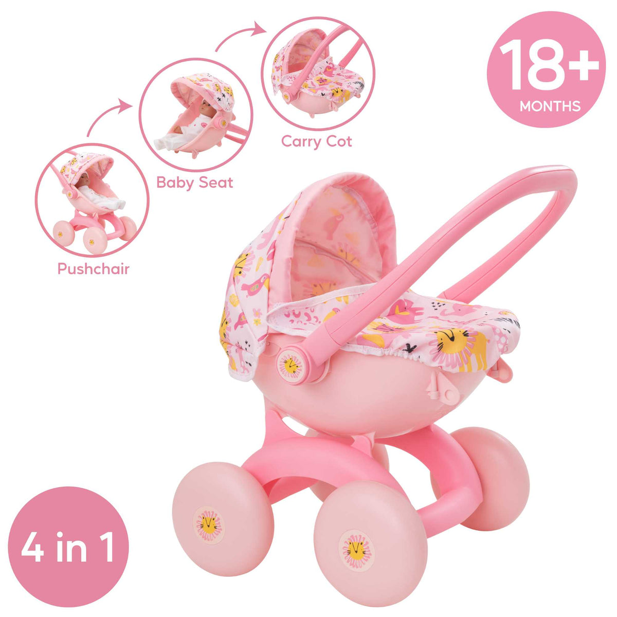 BabyBoo My First 4 in 1 Dolls Pram - Jungle