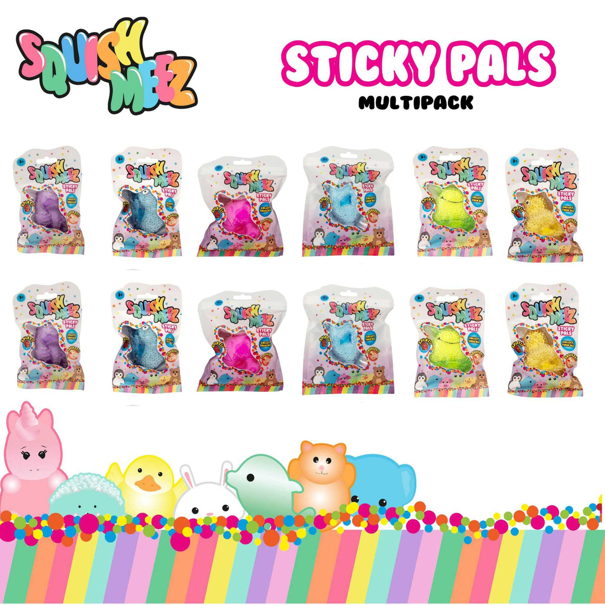Squish-Meez Sticky Pals 12 Pack Fidget Toys