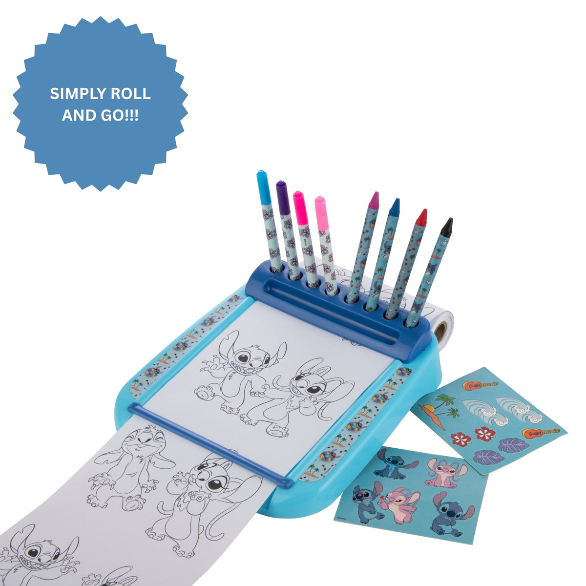 Disney Stitch Roll & Go Colouring Station with 10+ Accessories – Portable Art Set