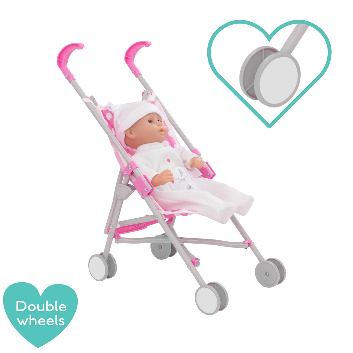 Dolly Tots Single Dolls Stroller - Pink