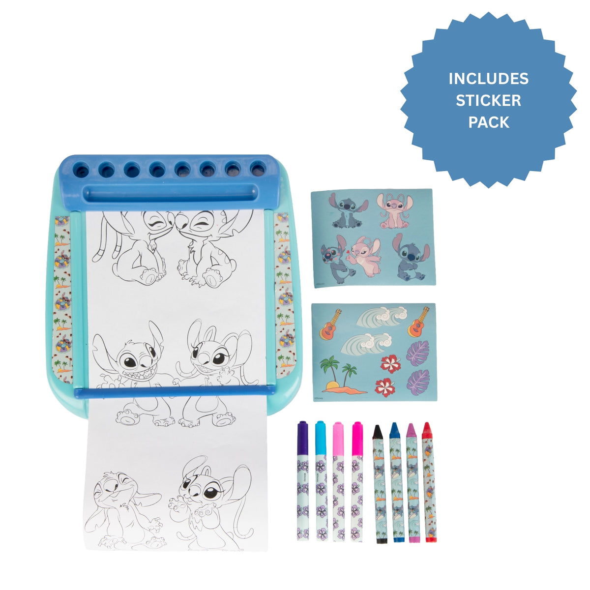 Disney Stitch Roll & Go Colouring Station with 10+ Accessories – Portable Art Set