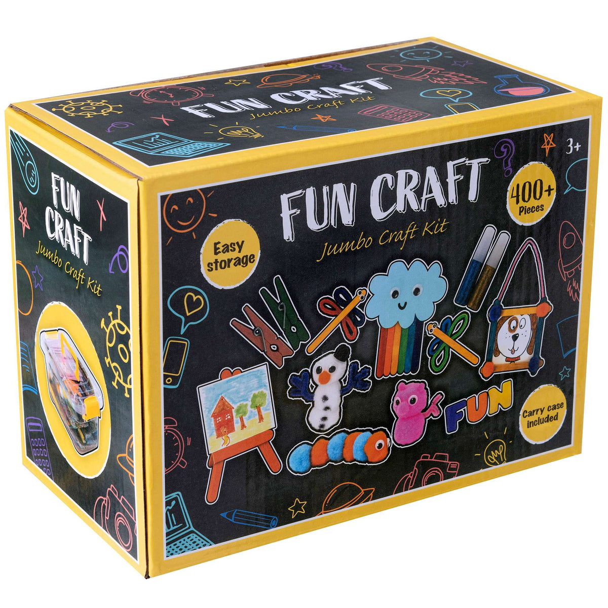 Fun Craft Jumbo Arts & Crafts Kit – 400+ Piece Kids Craft Supplies Set with Storage Box