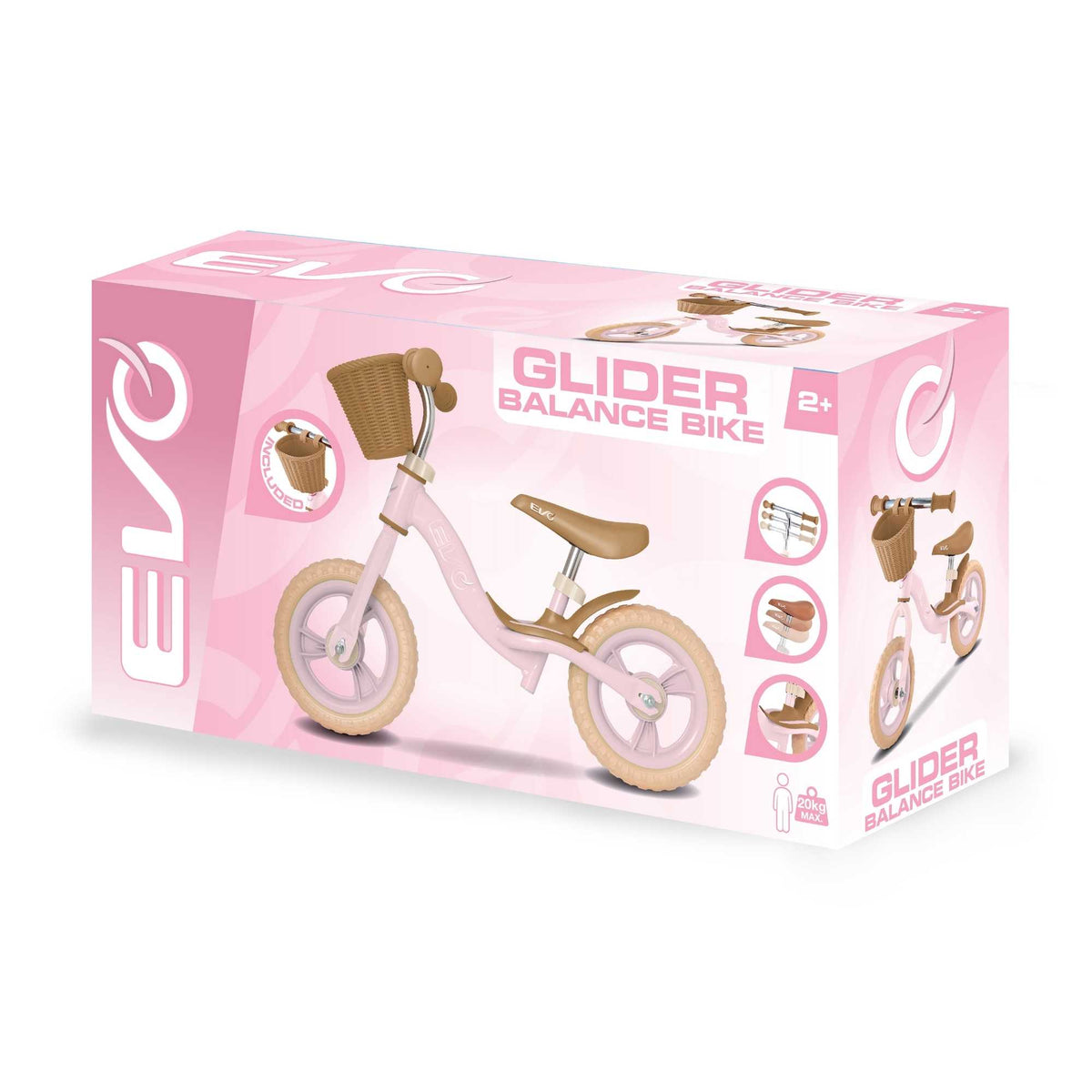 EVO 10" Glider Balance Bike With Basket - Pink