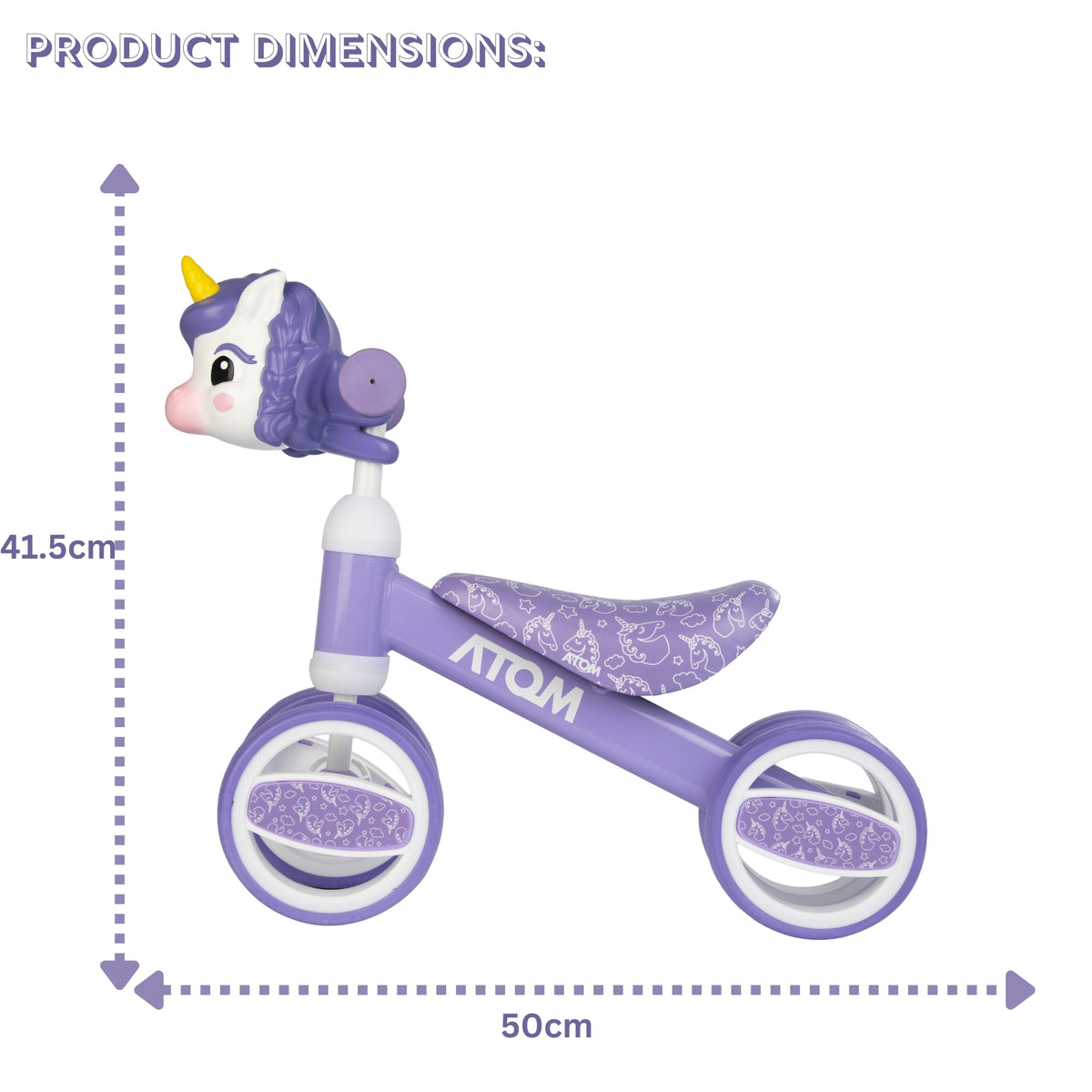 ATOM Childrens Bobble Bike - Purple Unicorn