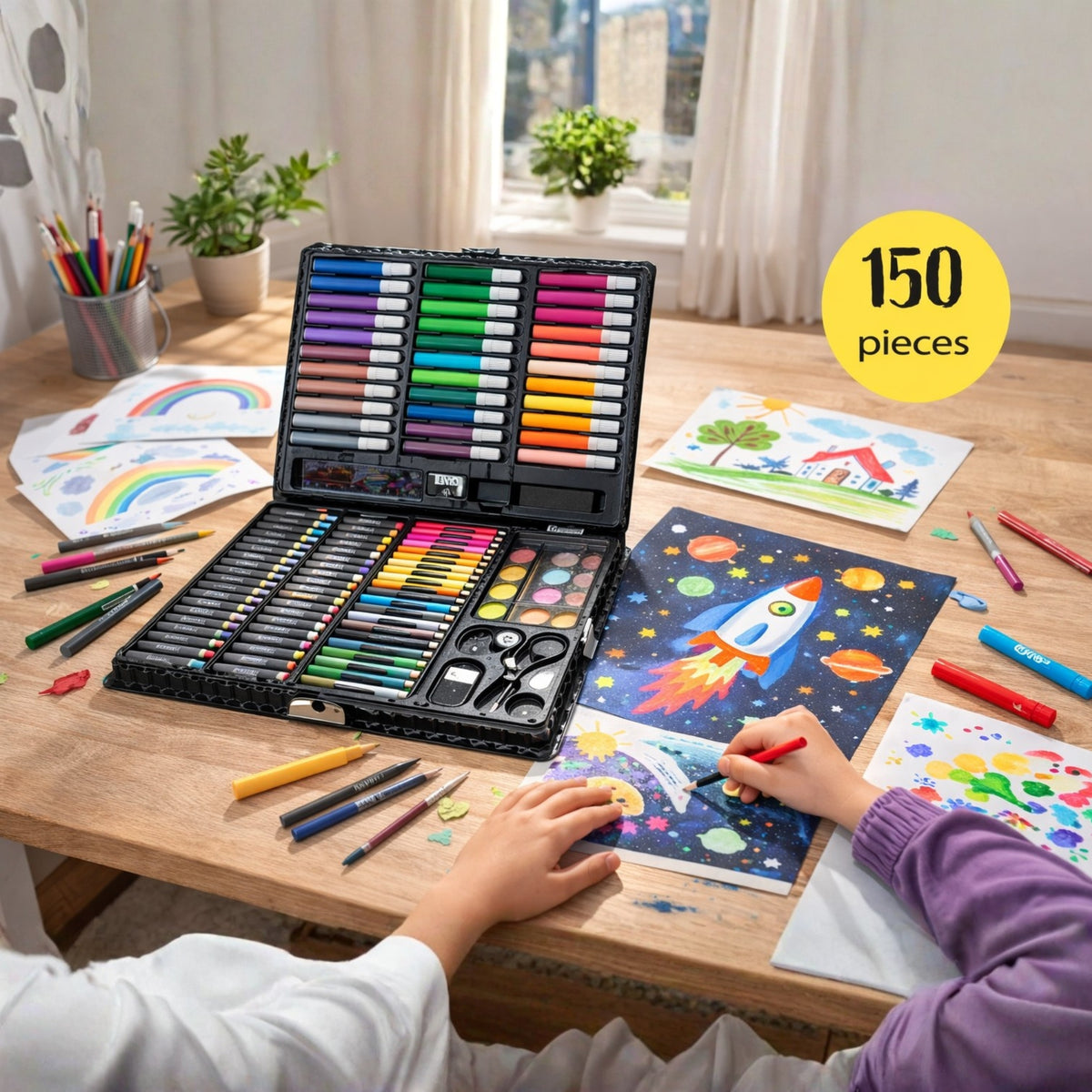 Fun Craft 150 Piece Mixed Media Art Set – Kids Drawing & Painting Kit in Carry Case