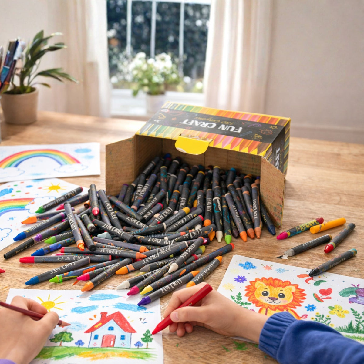 Fun Craft 150 Coloured Crayons – Large Kids Colouring & Art Set