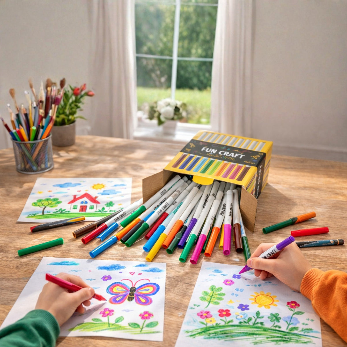 Fun Craft 120 Coloured Felt Tip Pens – Kids Colouring & Drawing Marker Set
