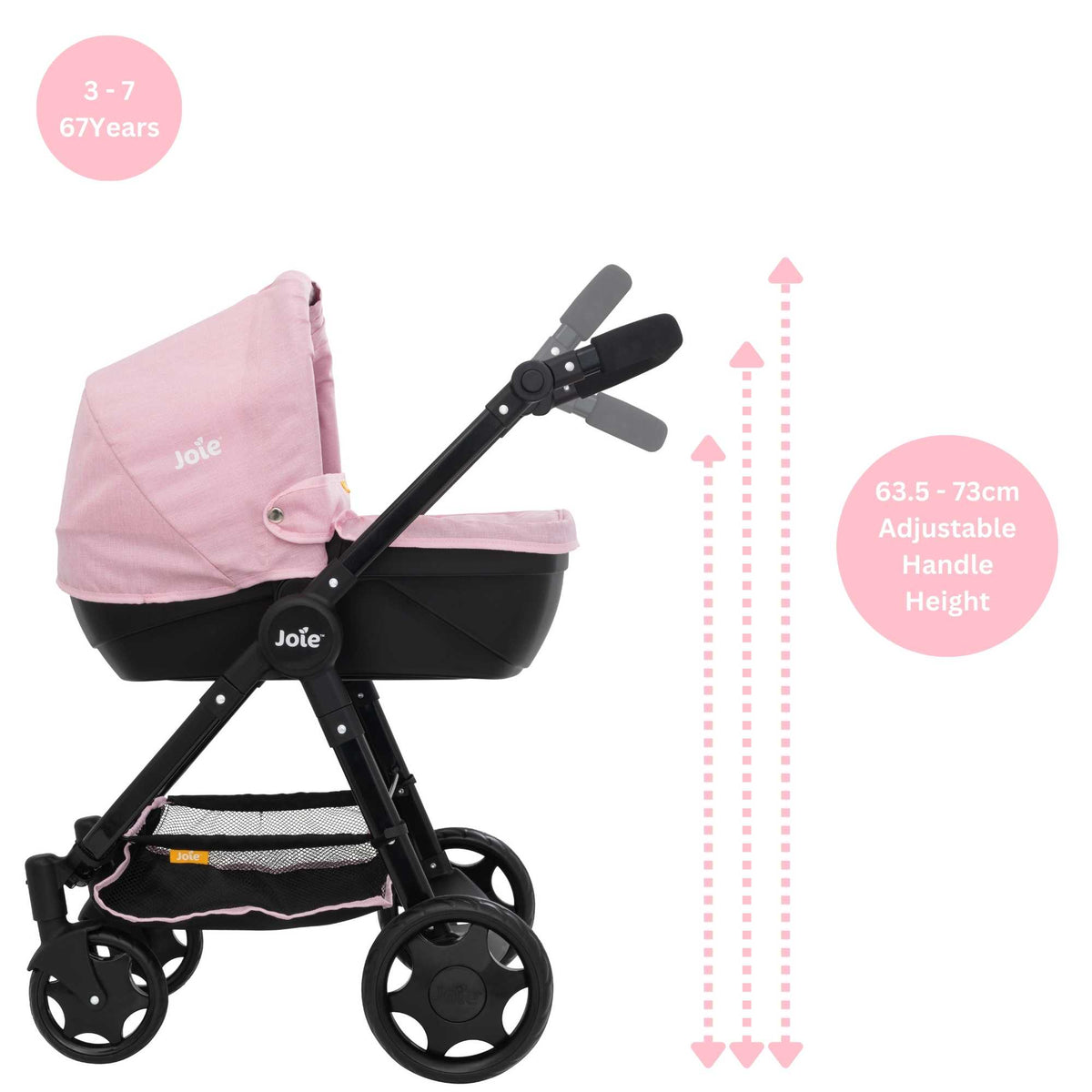 Joie Mytrax Dolls Pram - Pink & Black