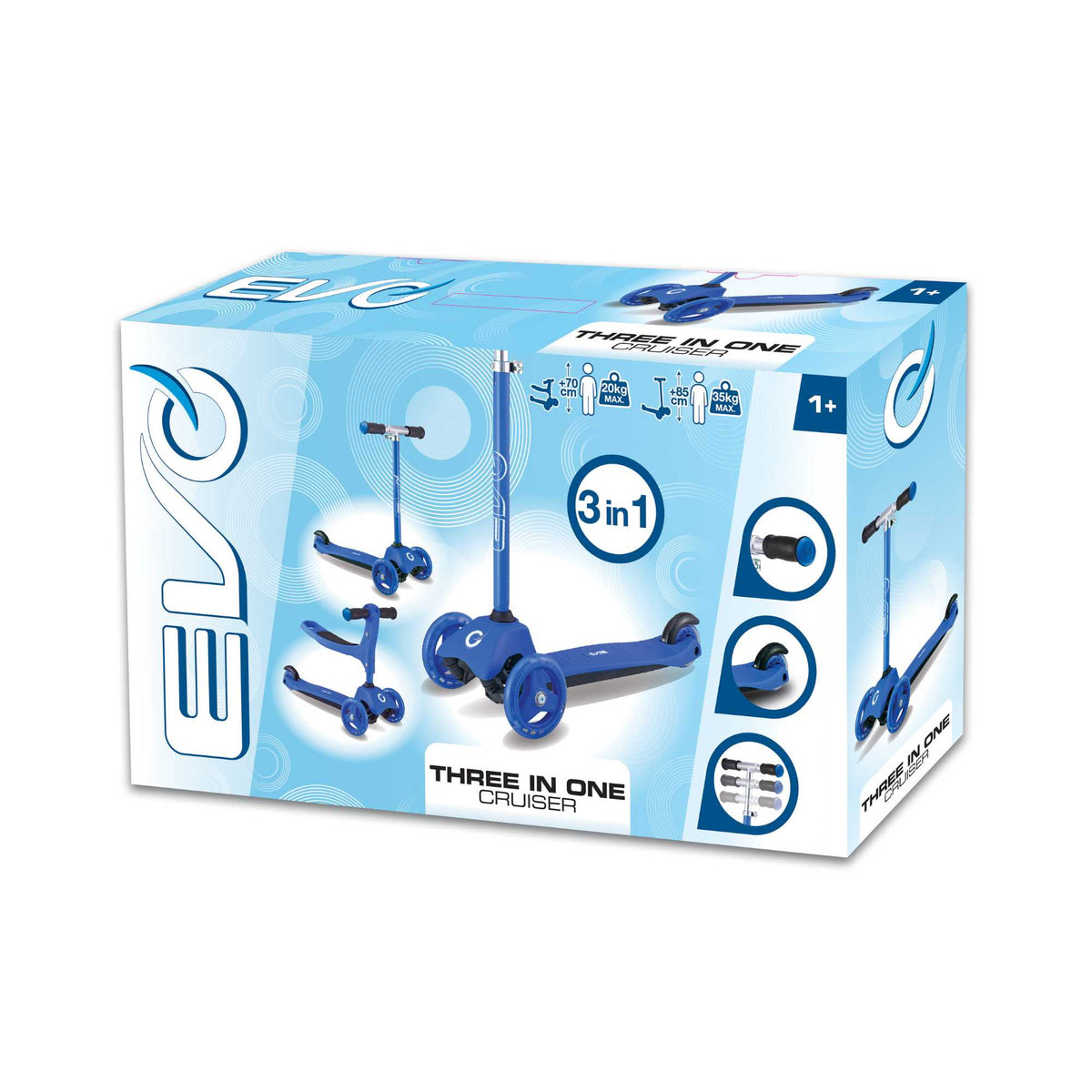 EVO 3 in 1 Cruiser Toddler Ride On & Scooter - Blue