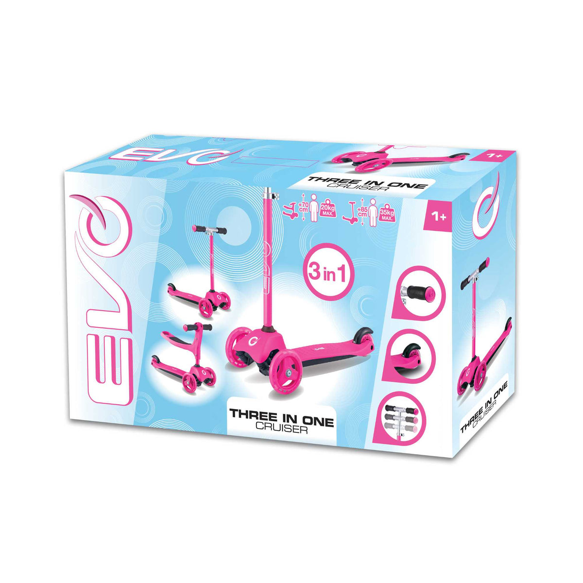 Evo 3 in 1 Cruiser Toddler Ride On & Scooter - Pink