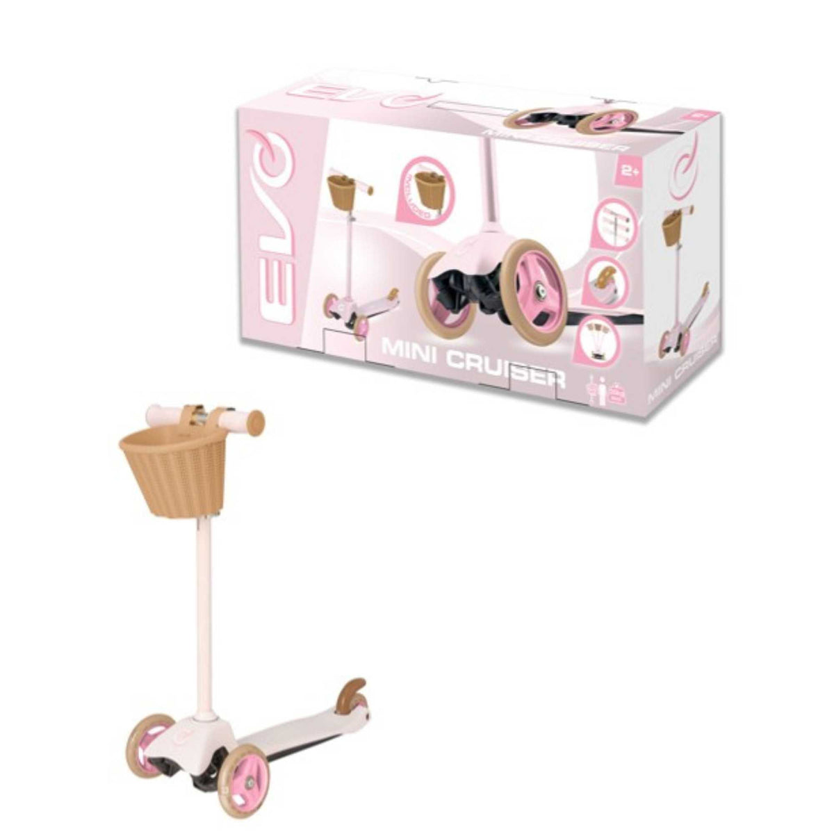EVO Mini Cruiser Scooter With Basket - Pink