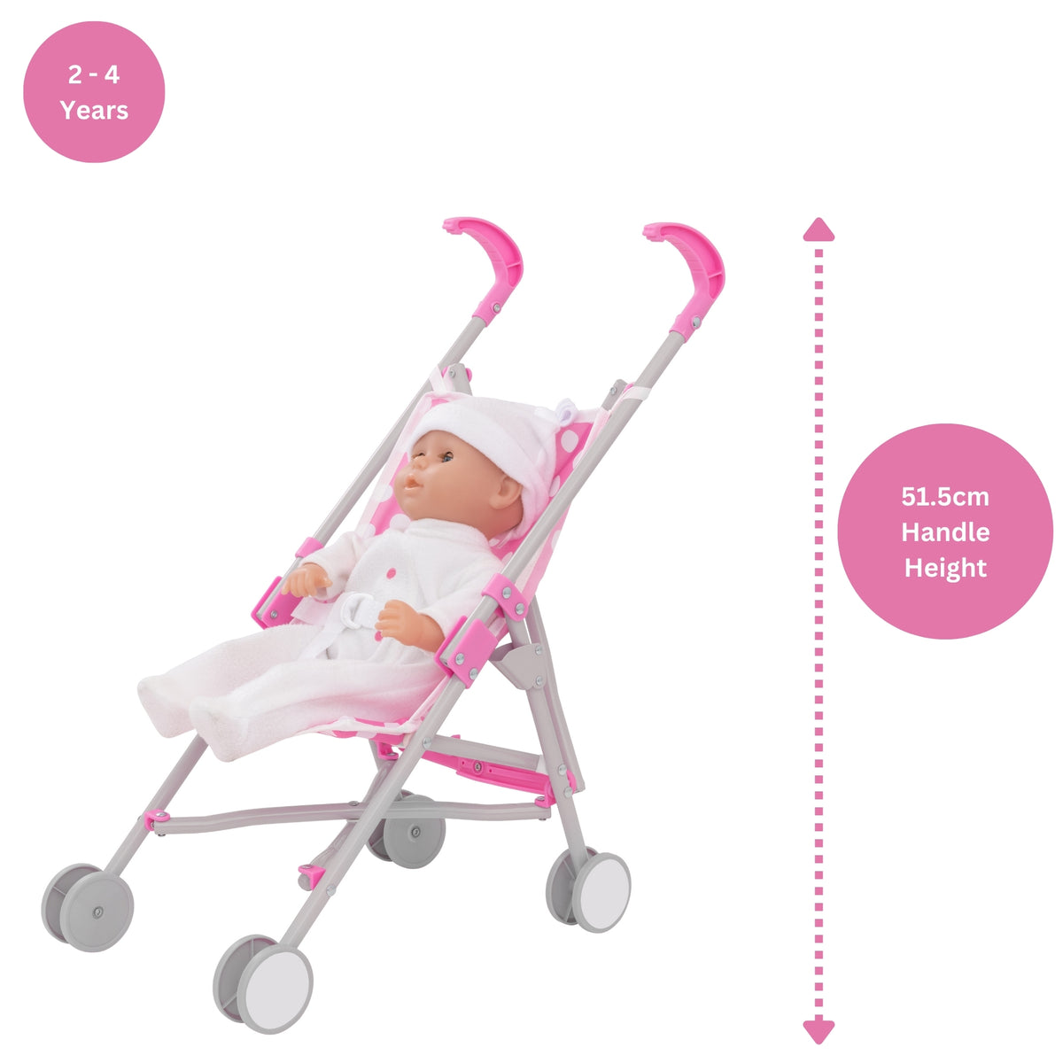 Dolly Tots Single Dolls Stroller - Pink
