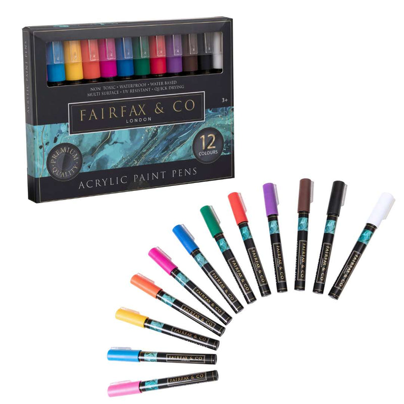 FairFax & Co Acrylic Paint Pen Set – 12 Deluxe Multi-Surface Art Markers