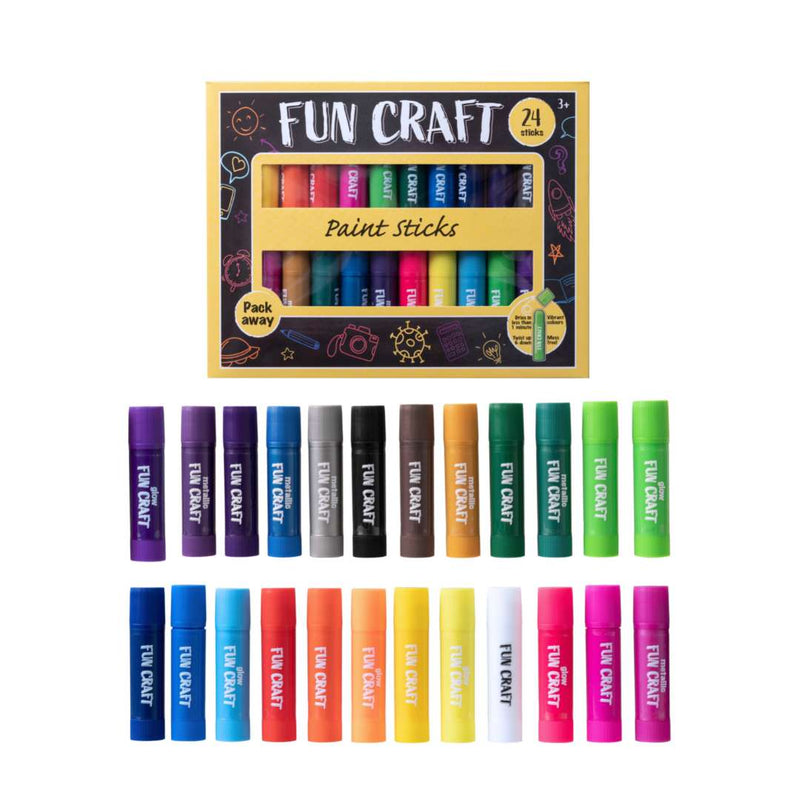 Fun Craft 24 Colour Tempera Paint Sticks – Quick Dry, Mess Free Kids Painting Set