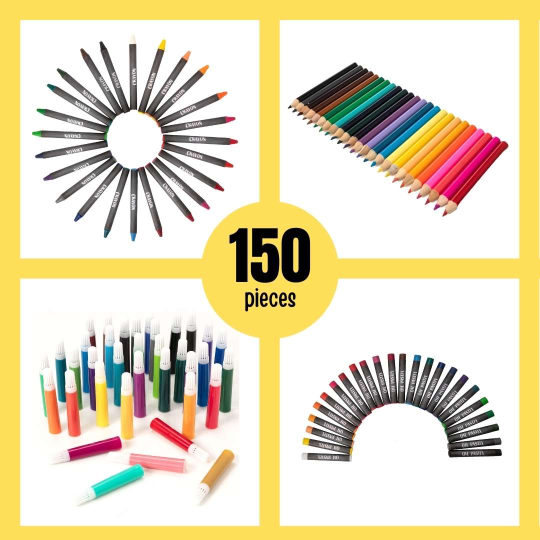 Fun Craft 150 Piece Mixed Media Art Set – Kids Drawing & Painting Kit in Carry Case