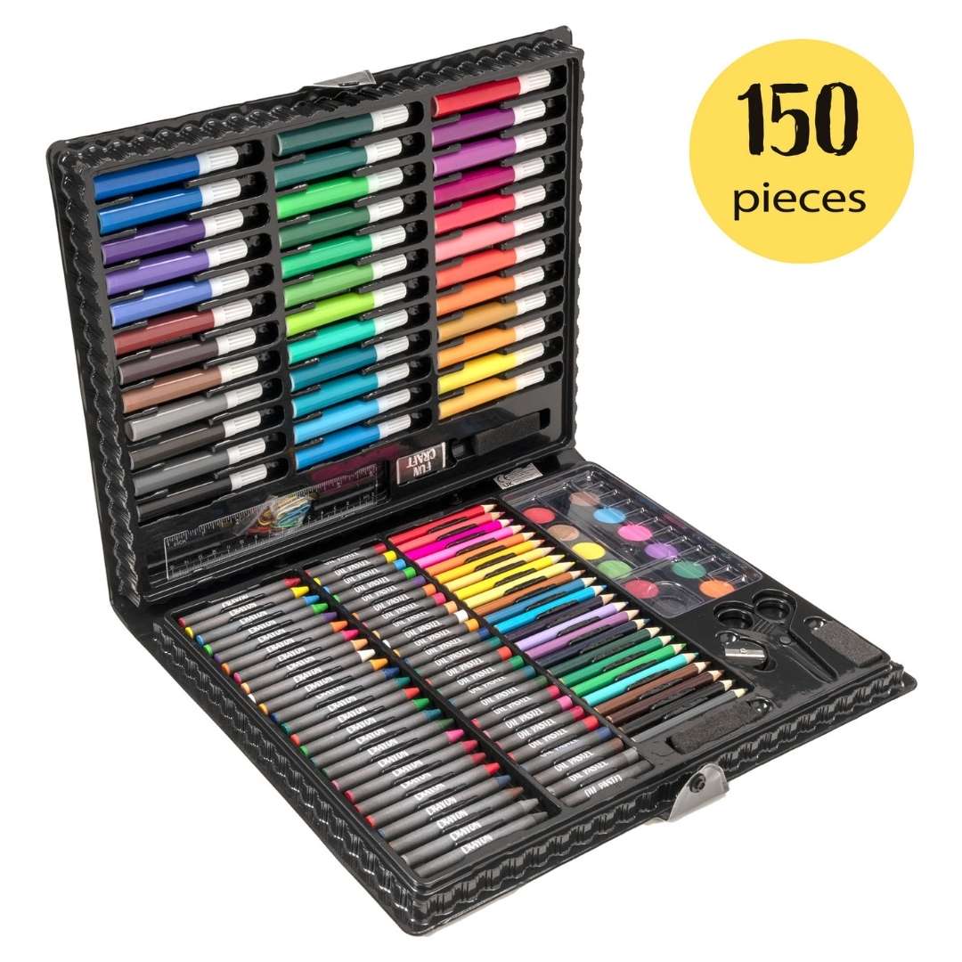 Fun Craft 150 Piece Mixed Media Art Set – Kids Drawing & Painting Kit in Carry Case