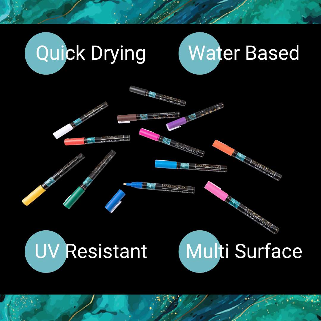 FairFax & Co Acrylic Paint Pen Set – 12 Deluxe Multi-Surface Art Markers