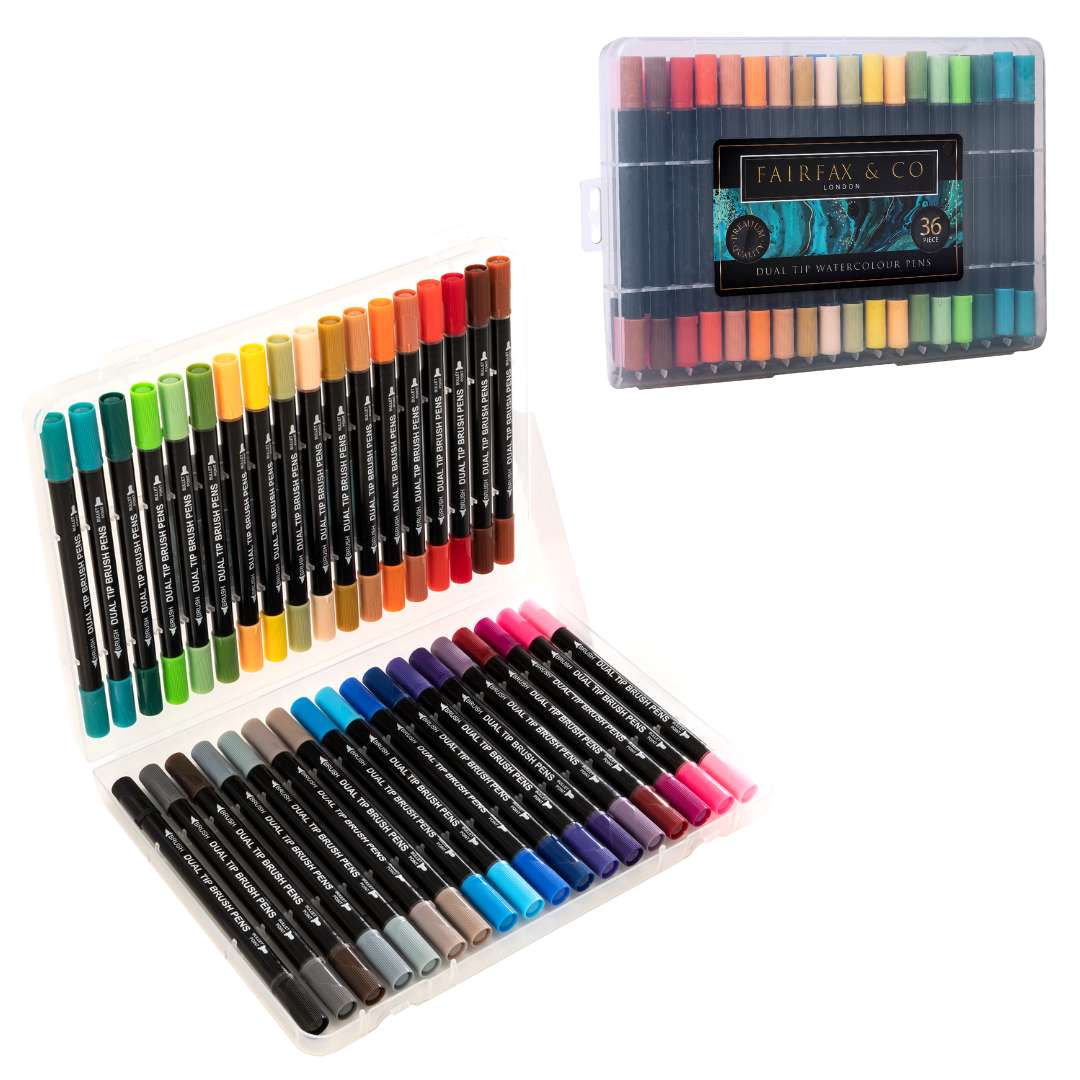 FairFax & Co 36 Dual Tip Watercolour Brush Pens – Art & Colouring Set