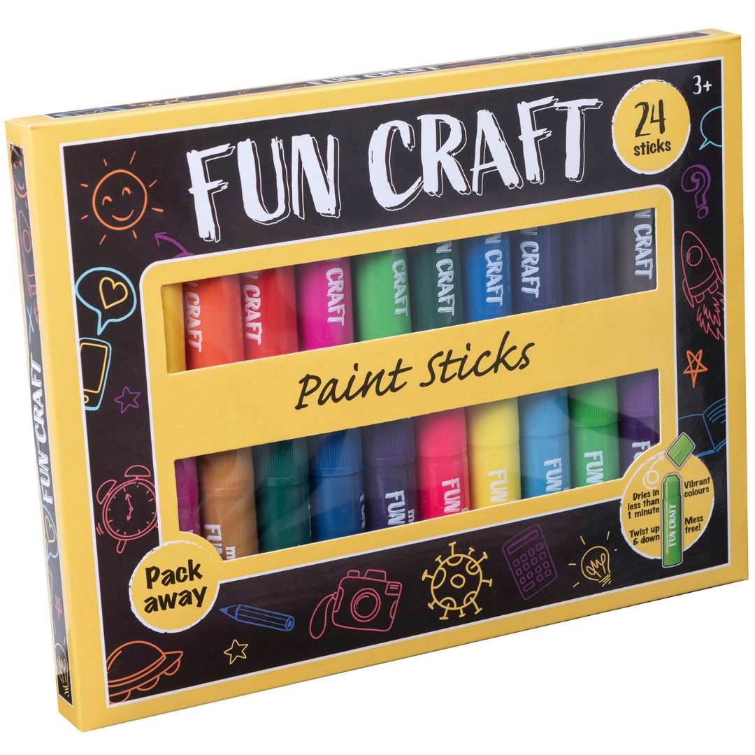 Fun Craft 24 Colour Tempera Paint Sticks – Quick Dry, Mess Free Kids Painting Set