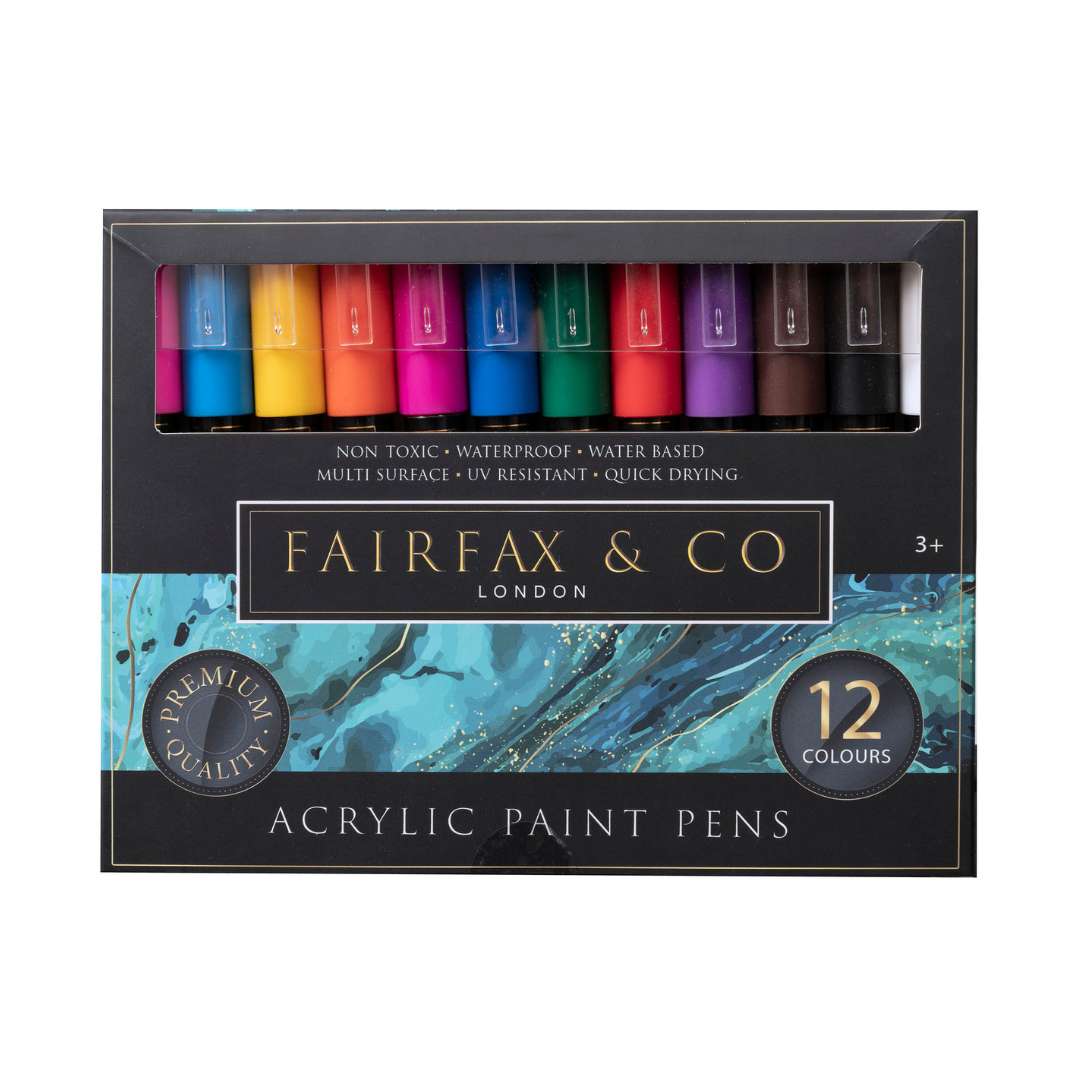 FairFax & Co Acrylic Paint Pen Set – 12 Deluxe Multi-Surface Art Markers