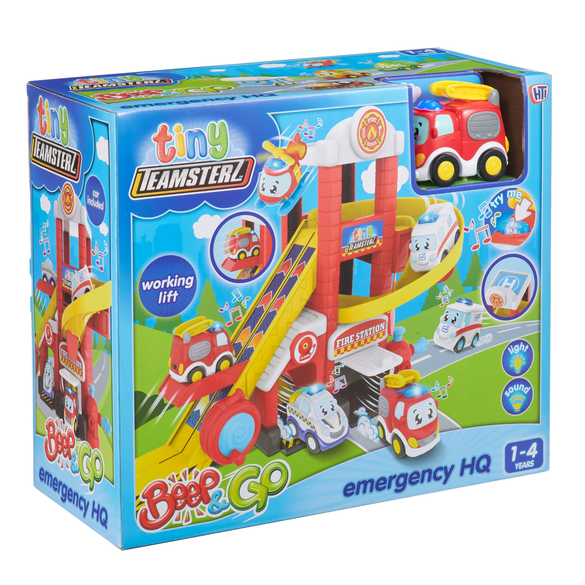 Tiny Teamsterz Beep &amp; Go Fire Station HQ - Includes 1 Fire Engine Cars &amp; Transporters