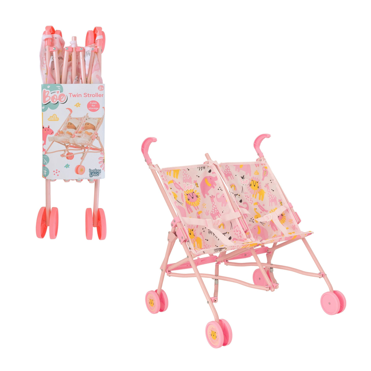 BabyBoo Twin Dolls Stroller - Pink Jungle Pushchairs