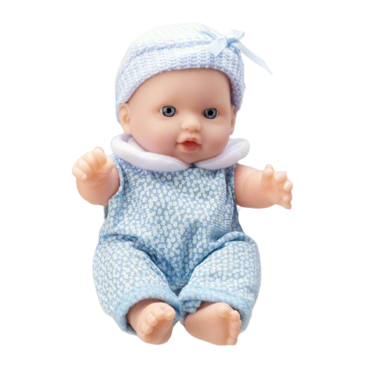 BabyBoo Cutie Baby Doll available in blue and pink outfits, featuring a soft, cuddly body, lifelike facial features, and gentle expression, perfect for nurturing role-play and snuggling.