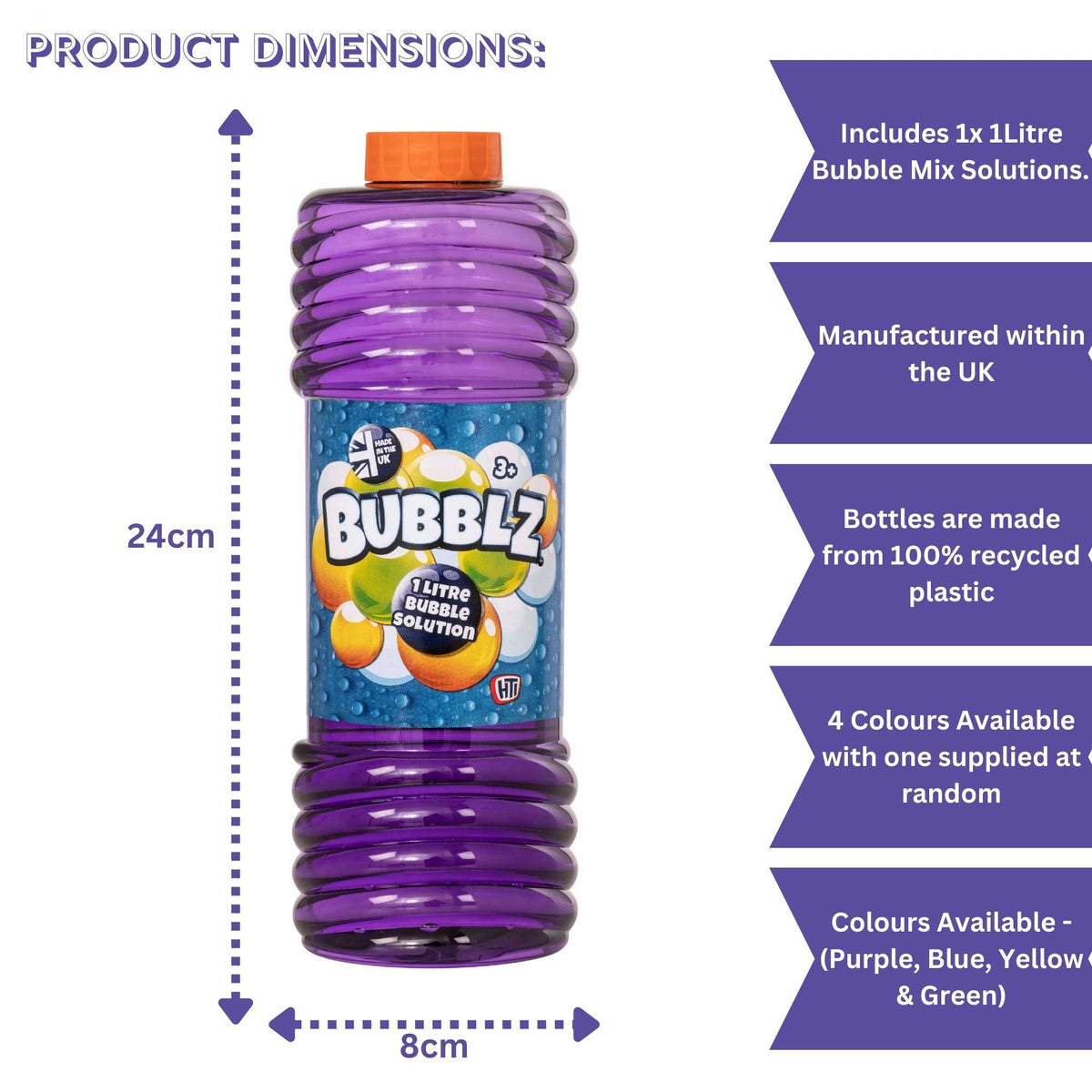 Bubblz 1 Litre Bubble Solution bottle with colorful label, perfect for creating long-lasting, large bubbles for kids and outdoor fun.