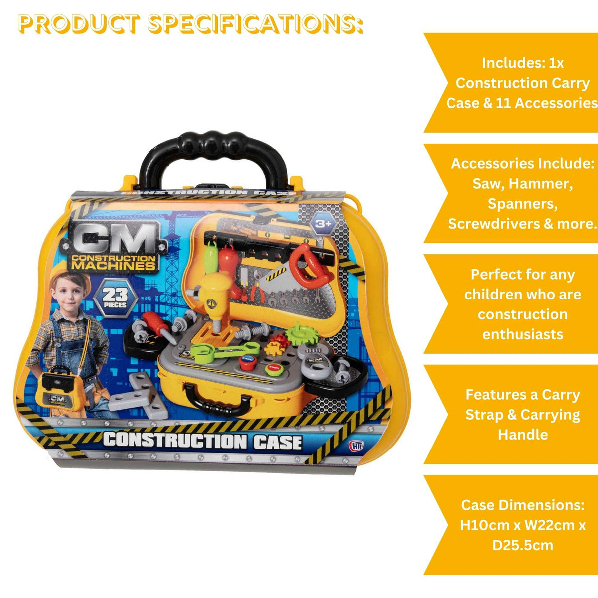 Construction Case Playset - Includes 23 Pieces Kitchens &amp; Household