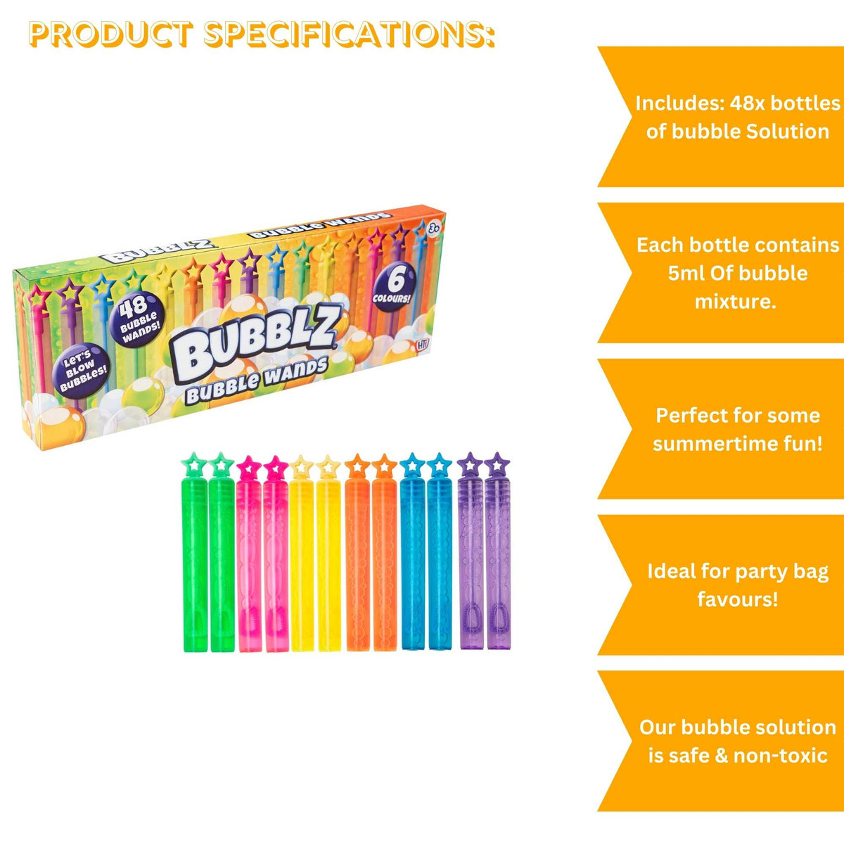 Bubblz 48 Pack of Bubble Wands - Bubble Solution Included Bubble Toys